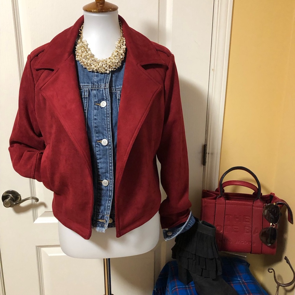 Micro suede red moto/biker style jacket /coat